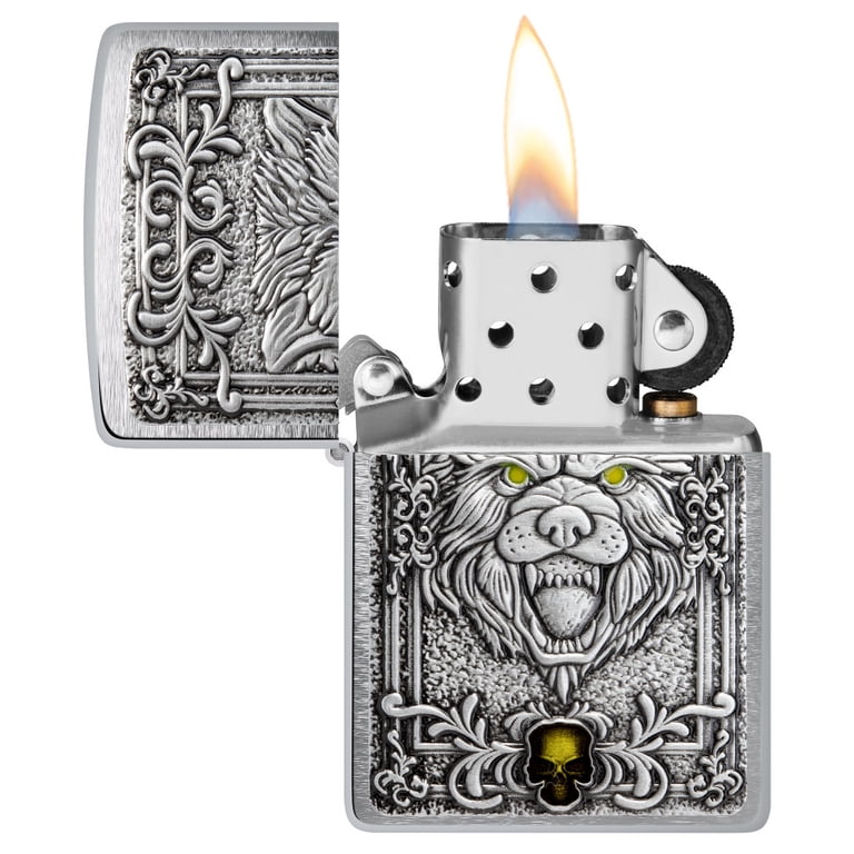 Zippo Classic Wolf Emblem Design, Refillable Brushed Chrome Pocket