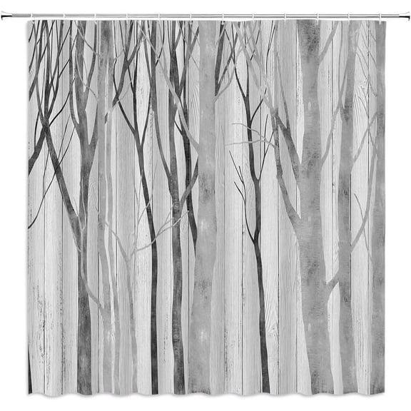 Tree Shower Curtain Abstract Birch Tree Trunk Autumn Leafless Fall Forest Branch Nature Rustic Vintage Bathroom Decor Fabric Curtain with Hooks