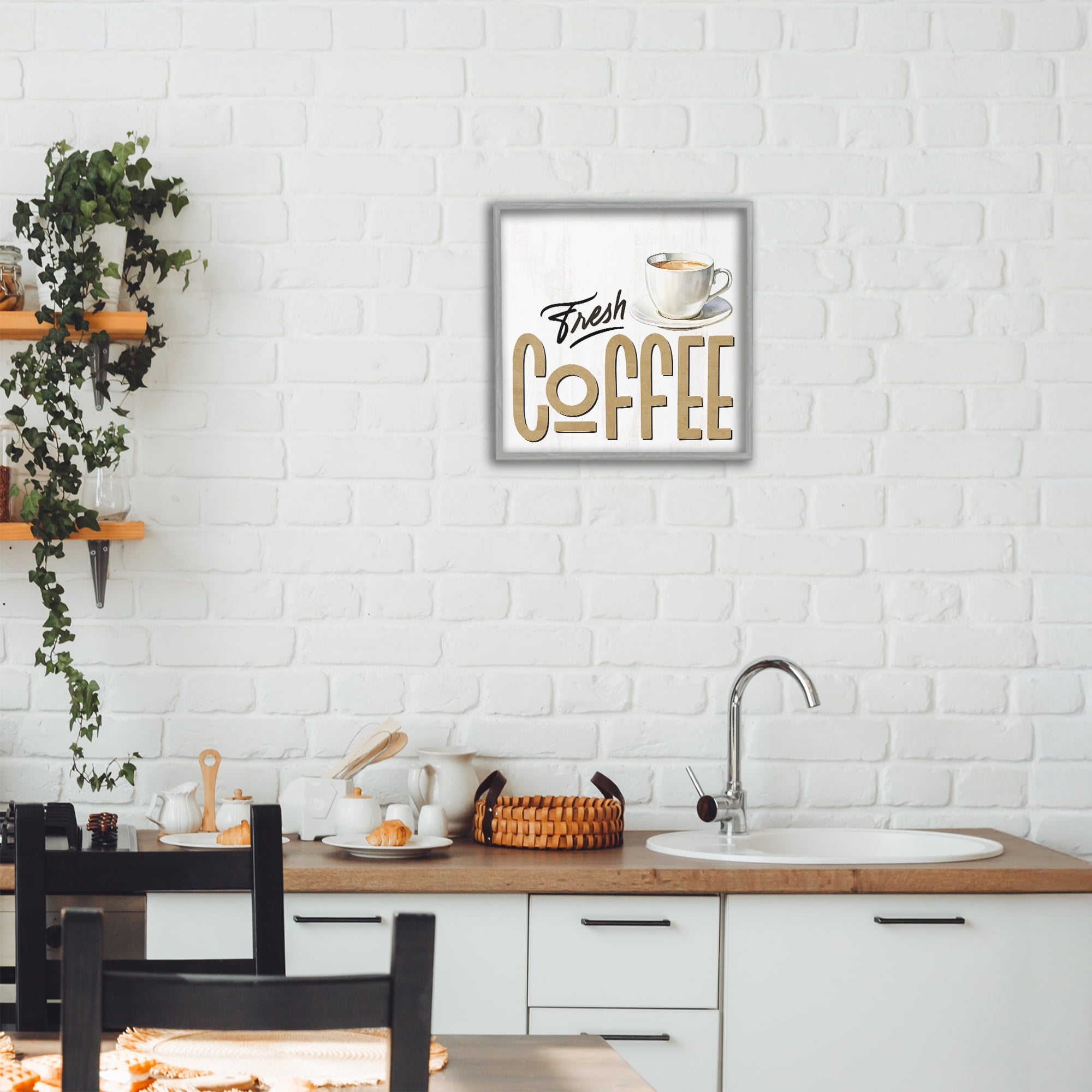 Stupell Industries Fresh Hot Coffee Gray Framed Giclee Art, design by Kim Allen