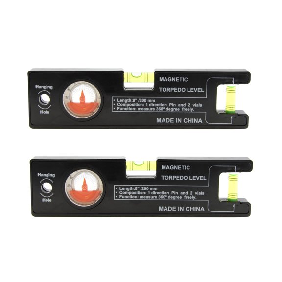 8-inch Magnetic Torpedo Level with Angle Finder, 2 Pack