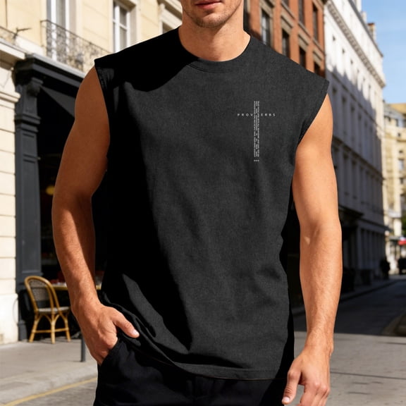 BUWTTED Tank Tops for Men Cross Graphic Muscle with Casual Streetwear Summer Workout Vintage Retro Sleeveless Black Shirt L