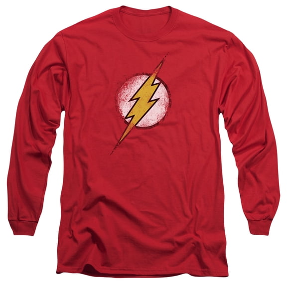 JLA Justice League Destroyed Flash Logo  Long Sleeve Adult 18/1 T-Shirt Red