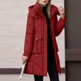 thumbnail image 4 of Womens Winter Hooded Parka Jacket Long Sleeve Toggle Duffle Coat with Faux Fur Trim Red S, 4 of 9