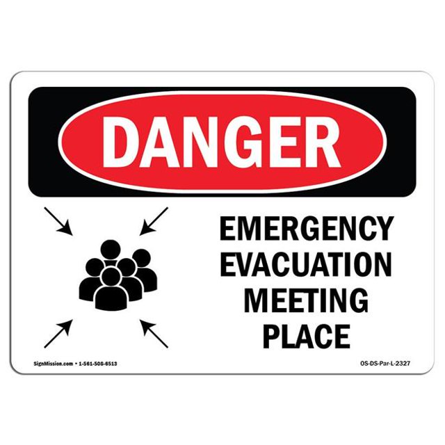 SignMission OS-DS-A-1824-L-2327 Signal de Danger OSHA de 18 x 24 Po - Lieu de Réunion pour l'Évacuation d'Urgence