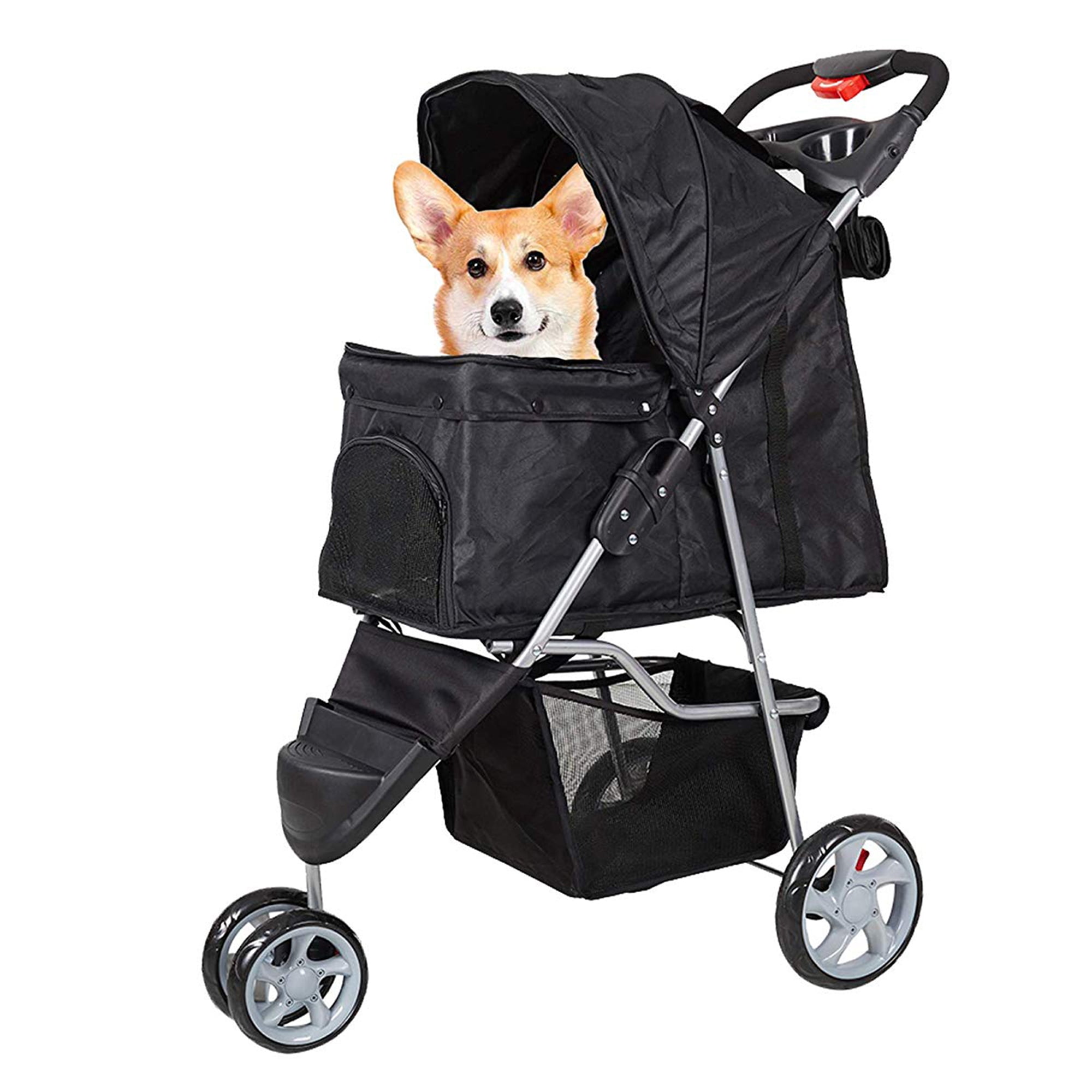 ANTOPY Dog Stroller 4 Wheels for Medium Large Dog Cat Foldable Pet Jogger Trolley Spacious Travel Carrier Wagon with Breathable Mesh Window Adjustable Handle Max Loading 133lbs