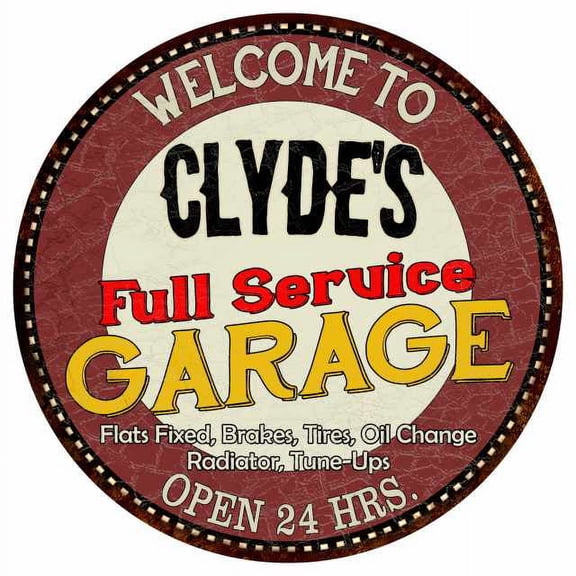 Clyde's Full Service Garage 14" Round Metal Sign Man Cave Decor 100140037143