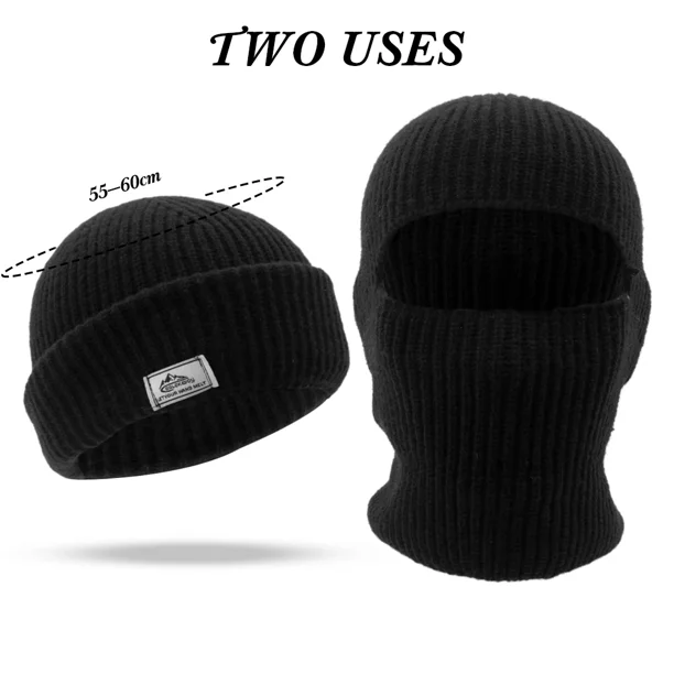 Gorro de punto de algodón grueso para ciclismo al aire libre, gorro cálido, máscara 2 en 1, protección facial completa, orejeras, Invierno