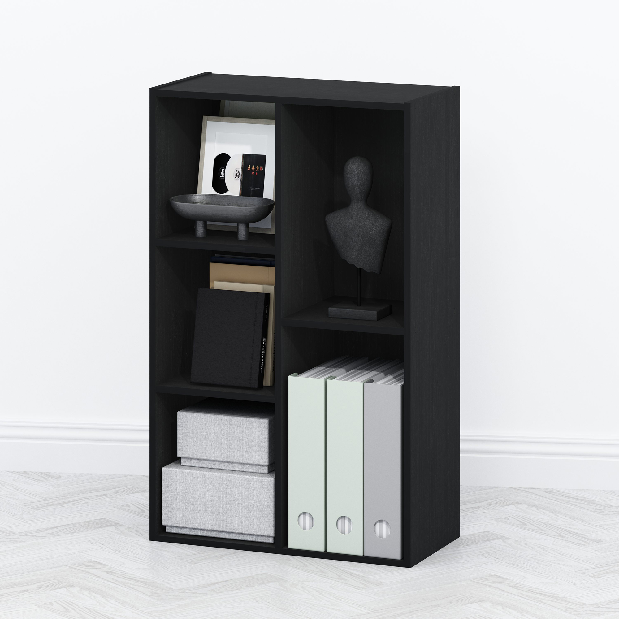 Furinno Tomi Organizer Bookcase, Bookshelf, 5-Cube, Blackwood