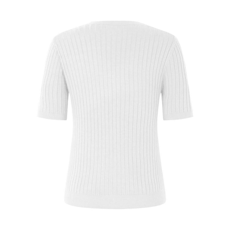 Women's Puff Sleeve Knit Sweater Short Sleeve V-Neck Pullover