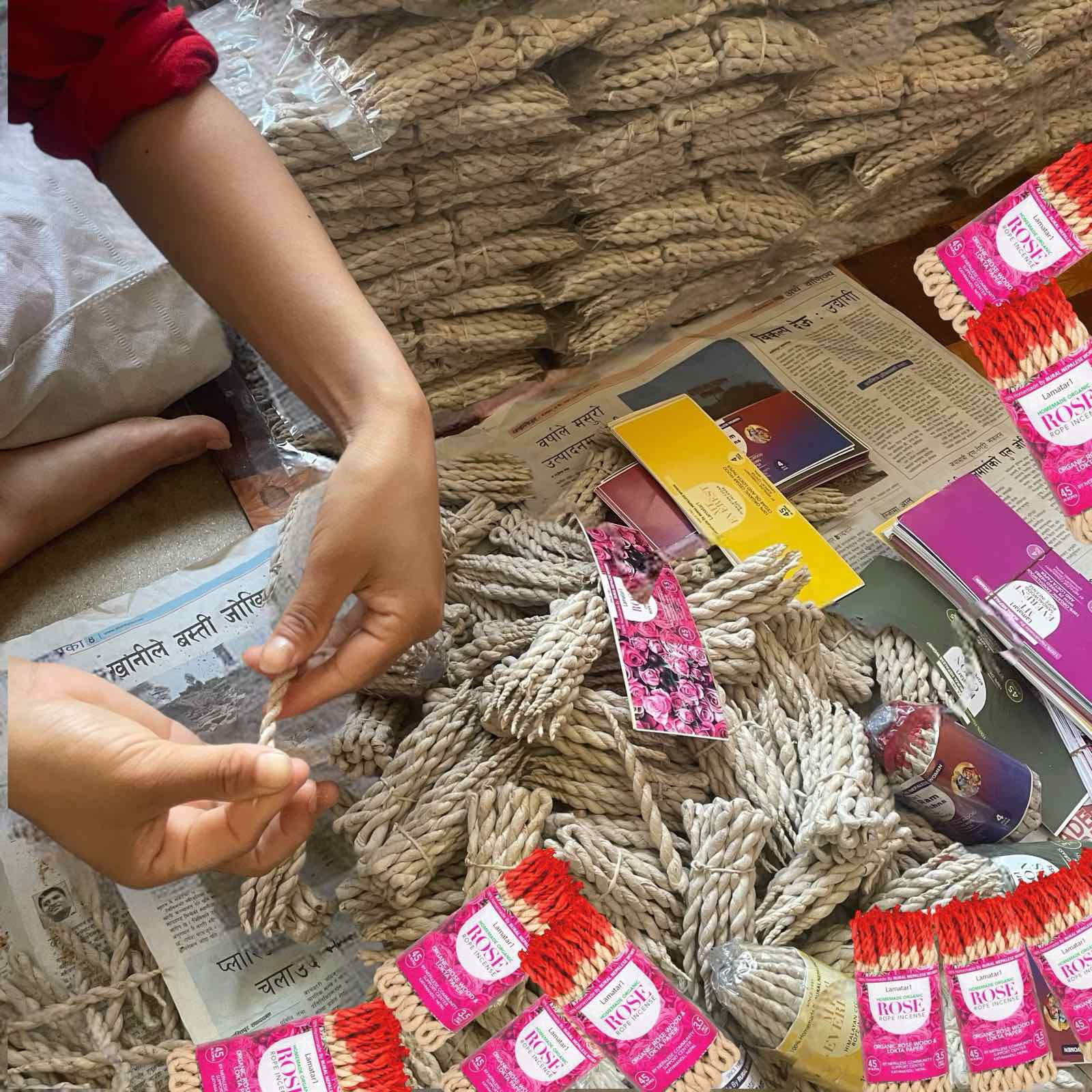 Rose Rope Incense – Set of 6 Bundles, 45 Ropes per Bundle, 3.5 Inches Long Natural Herbs, Rose Oil & Lokta Paper Incense – Natural Aromatherapy & Meditation Fragrance from Nepal