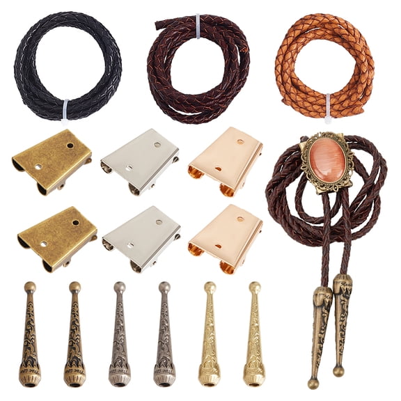 1box Bolo Tie Making Kit Bolo Tie Tips Replacement Buckle Accessories with 6 Pcs Alloy Cord End and 3 Pcs Iron Slide Clasps for Bolo Tie Making