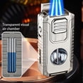 thumbnail image 4 of 5-in-1 Cigar Lighter with V-Cutter & Punch & Draw Enhancer - Triple Jet Flame Refillable Butane Torch, Perfect Gift for Men, 4 of 5