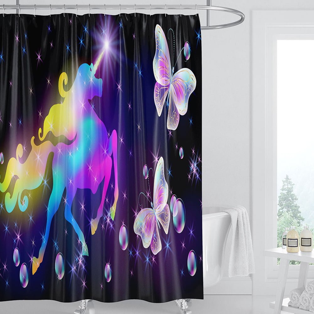 71"X71" Waterproof Fabric Cat with a Butterfly Shower Curtain and bathroom mat 