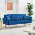 thumbnail image 4 of 71 Inches Velvet Futon Sofa Bed with 2 Pillows,Modern Convertible Futon Couch with Adjustable Backrest,Blue, 4 of 7