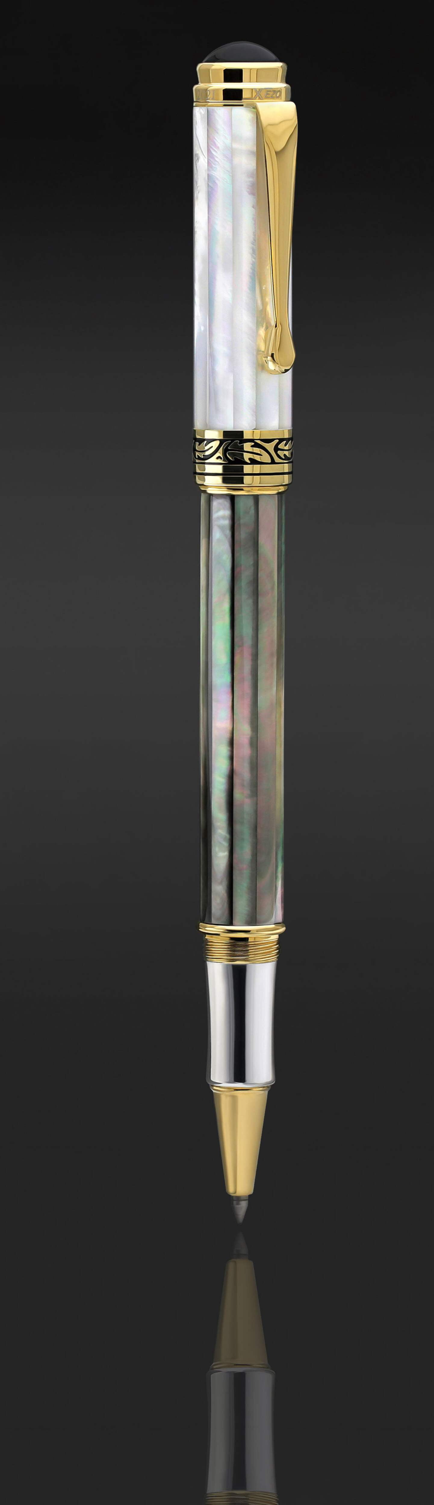 Xezo Xezo Maestro® Black and White Mother of Pearl Rollerball Pen - 18K Gold Plated