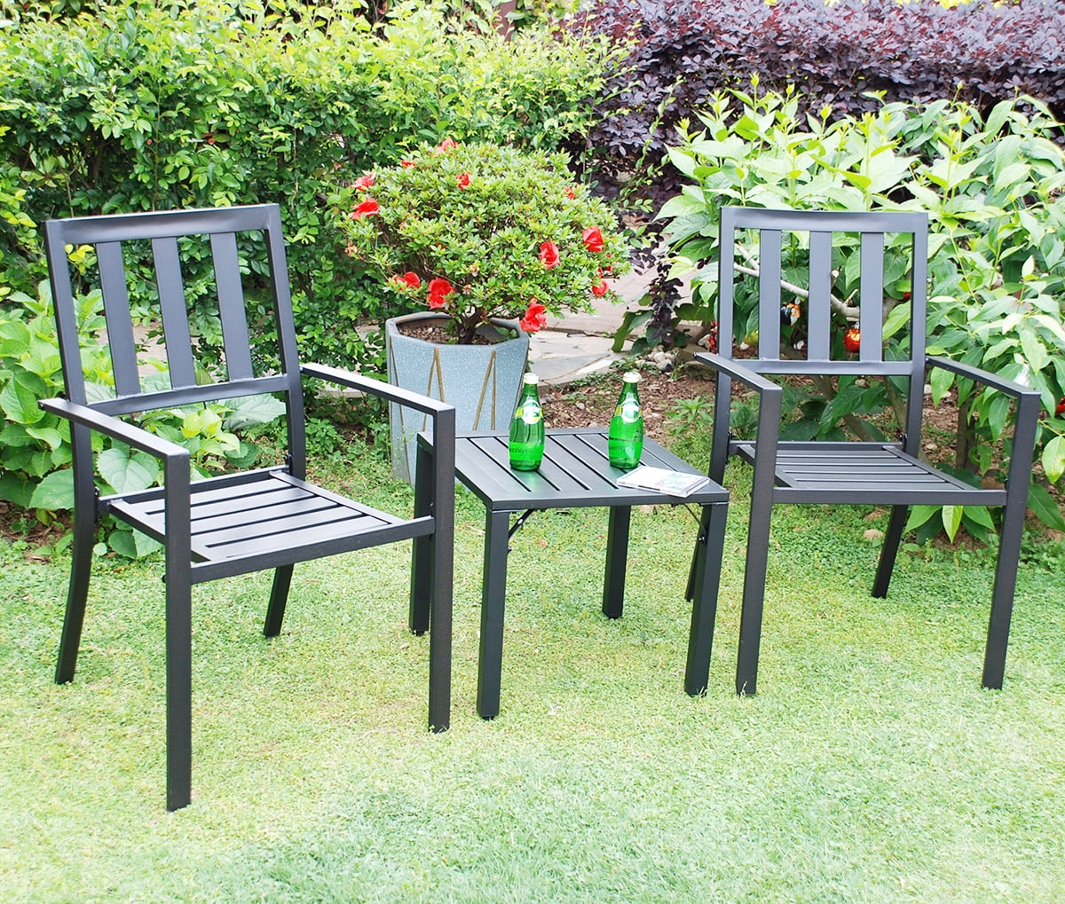 3piece Patio Furniture Set, Outdoor Metal Porch Set Square Metaltop