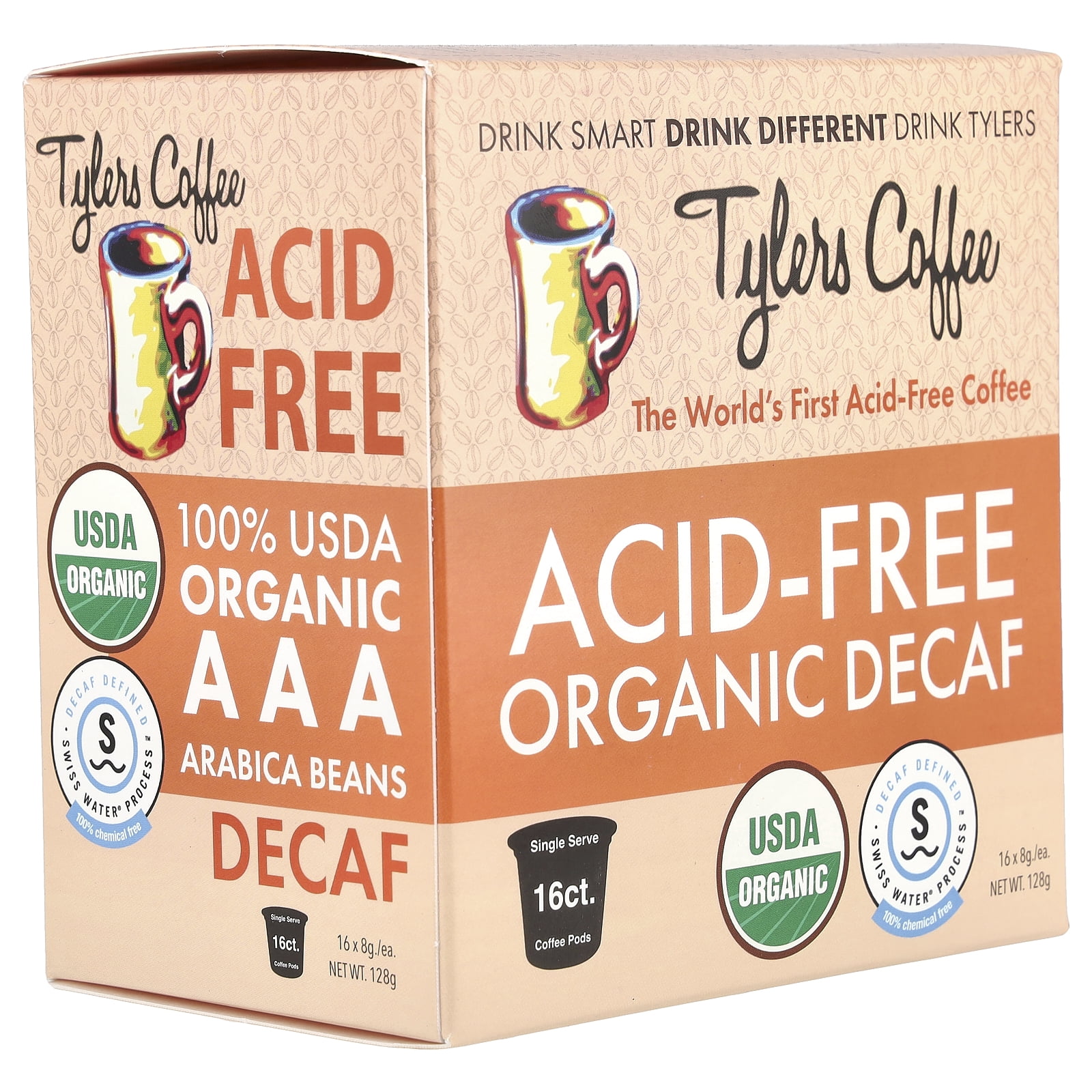Tylers Coffees Acid-Free Organic Decaf 16 ct. Single Serve Cups