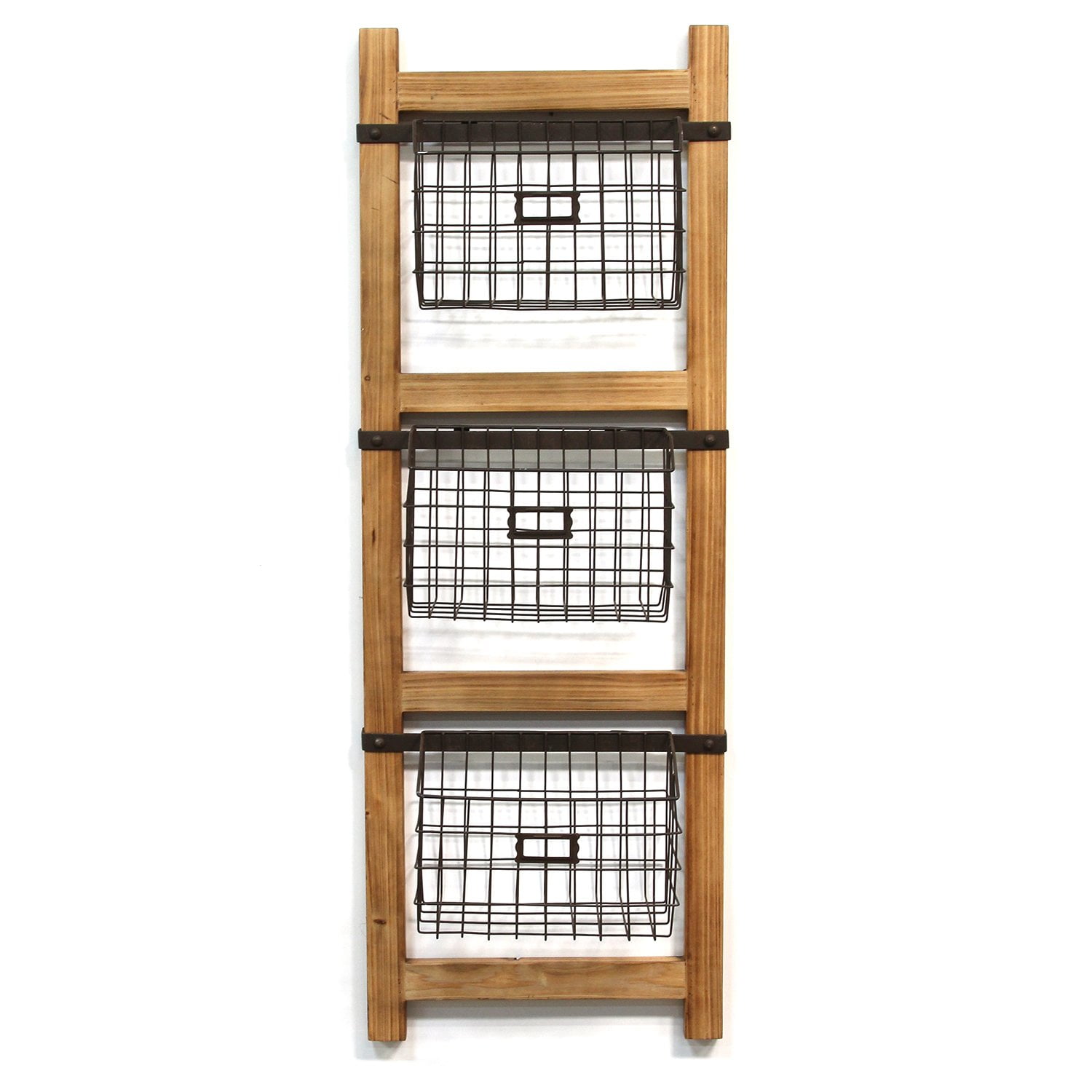 Stratton Home Decor Decorative Ladder with Baskets Wall Decor
