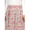 thumbnail image 3 of Women White Cotton Maxi Skirt with Elastic Waist, Pink Floral & Green Leaf Hand Block Print, Boho Flowy - XXL, 3 of 6
