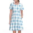 thumbnail image 1 of Fotbe Blue and White Squares Vestido Largo de Moda para Mujer, Vestido Tipo Camiseta con Manga Corta y Estilo Casual a Rayas y Bloques de Color, 1 of 6