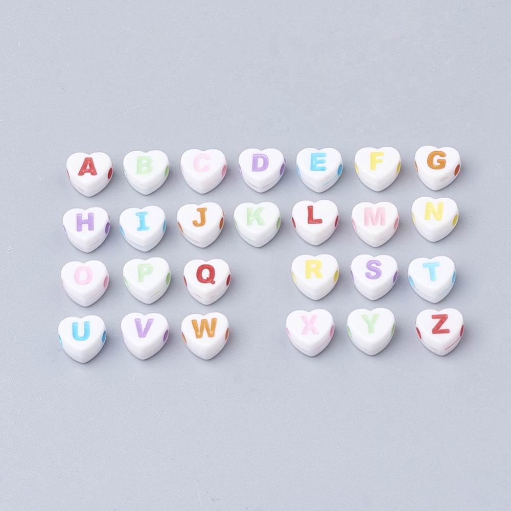 Craft Style Acrylic Beads Horizontal Hole Heart with Initial Letter Mixed Color 7x7.5x4mm Hole: 1.6mm about 3500pcs/500g