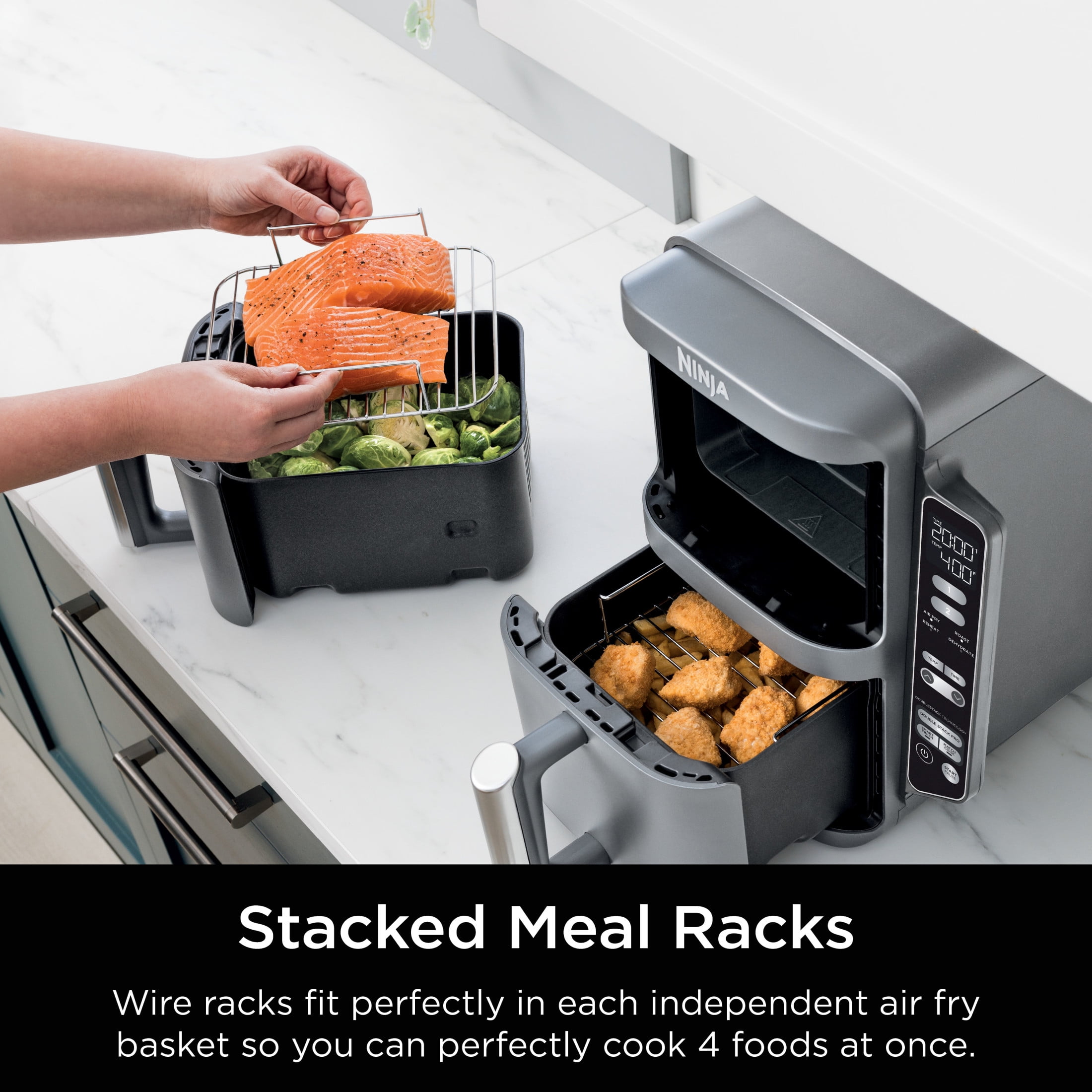 Ninja DoubleStack XL 6-in-1 Air Fryer,10-Qt 2-Baskets, Cook 4 Foods at Once, 6 Functions, Space Saving, Smart Finish & Match Cook, Air Fry, Roast, SL400 Gray
