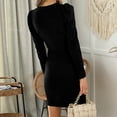 thumbnail image 4 of CEHVOM Robe Décontractée pour Femmes Col en V Couleur Unie Manches Longues Plis Irréguliers Jupe Courte, 4 of 6