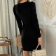 thumbnail image 4 of Moda mujer Casual cuello en V Color sólido mangas largas IrregularFolds vestido falda corta Pompotops qwe12497, 4 of 6
