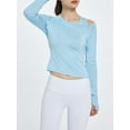 thumbnail image 2 of Liacowi Women Workout Tops Solid Color Cutout Long Sleeve Yoga Athletic Shirt for Sports Gym Running Activewear, 2 of 5