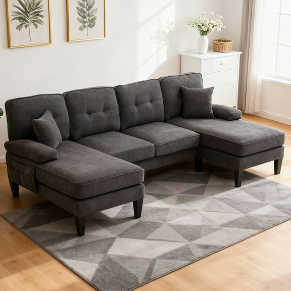 Homefun U Shaped 4 Seat Sectional Sofa Couch 22.83'' Deep Seat with Double Chaise for Apartments,Gray