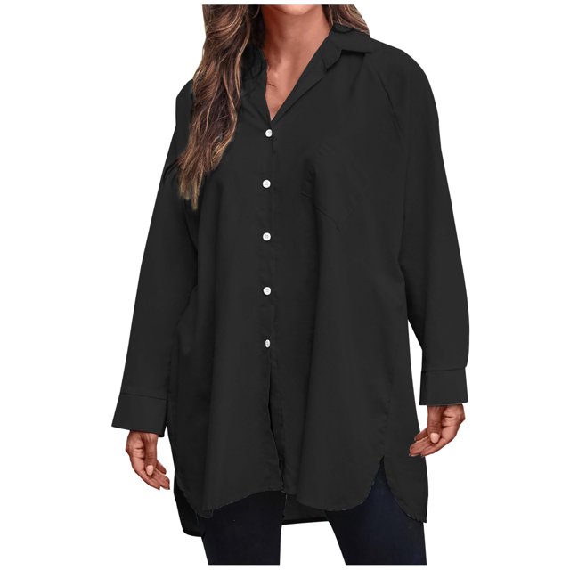 Mujeres Casual Sólido Botones de manga larga Suelta Cardigan Turndown Collar Blusa Tops Fridja bvmnju7503