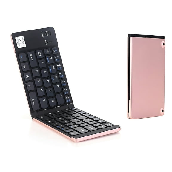 GJX BT Wireless Keyboard 66 Keys Folding Mini Portable Office Keyboard with Stand for Phone/Tablet/Laptop Rose Gold