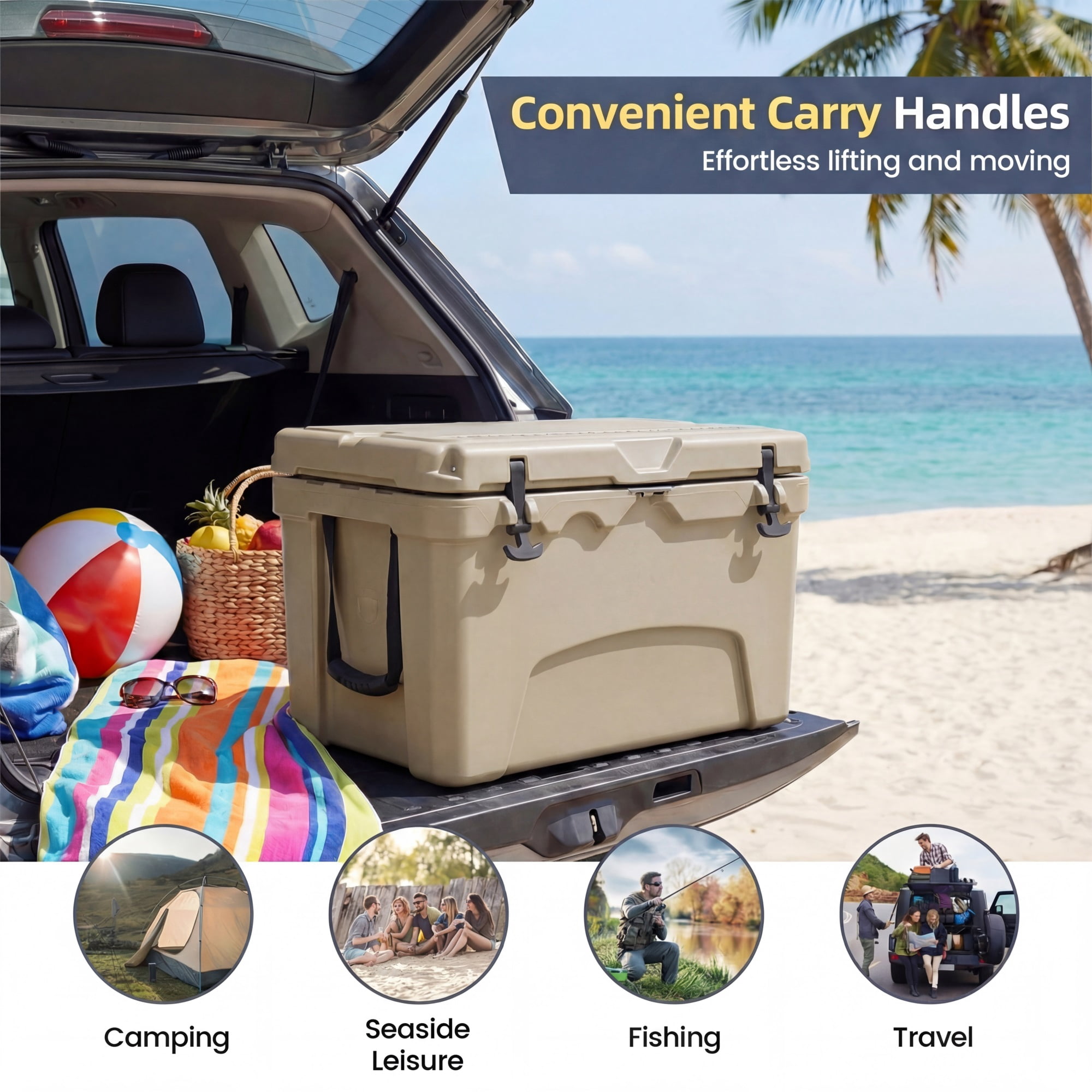 ELLEGNT 45 Quart Hard Cooler - Portable Ice Chest, 6‑Day Ice Retention, Khaki
