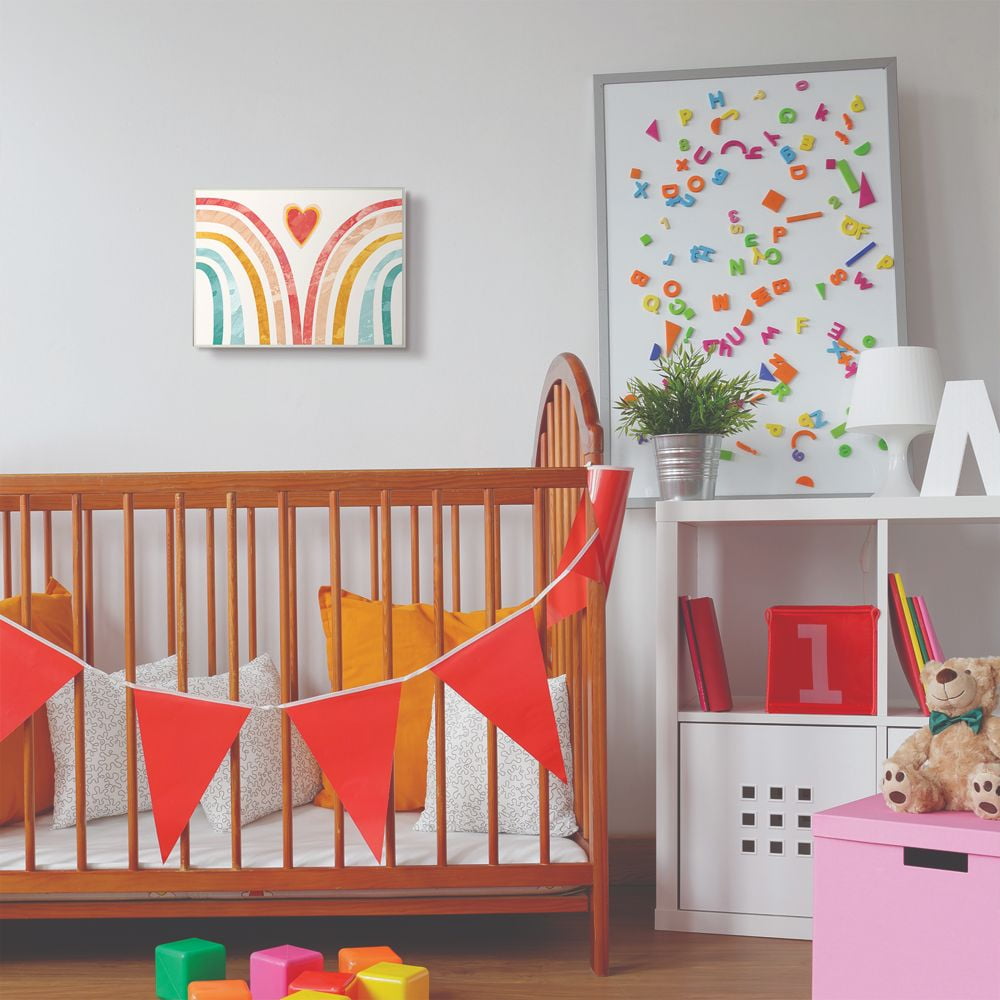 The Kids Room by Stupell Kids Paper Collage Rainbow Heart Design Wall Plaque Art by Daphne Polselli