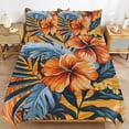 thumbnail image 6 of 3 Pcs Soft Bedding Set, Includes 1 Duvet Cover with Zipper And 2 Pillow,Shams Hawaiian Hibiscus Garden Orange Flowers King(102"×90"), 6 of 8