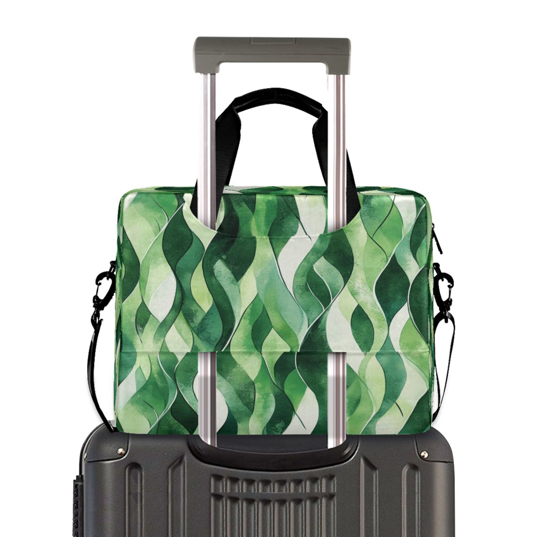 16" Laptop Tote Bag Laptop Sleeve Case Computer Briefcase for Work & Travel Watercolor Green Wavy Lines