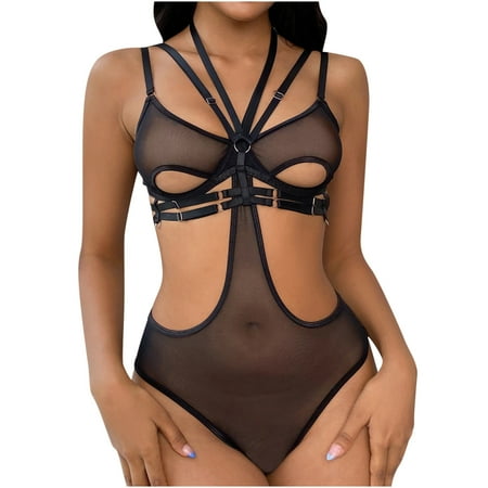

Fesfesfes Women s Erotic Lingerie Suspender Mesh One-piece Suit Ladies Underwear Nightdress Splicing Personality Sleepwear Sale on Clearance