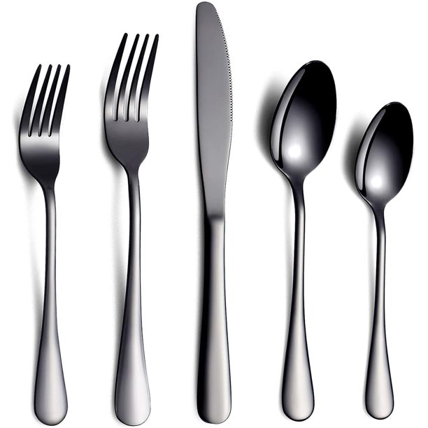 Black Flatware Set 20 Piece Service for 4, Black Titanium Plated
