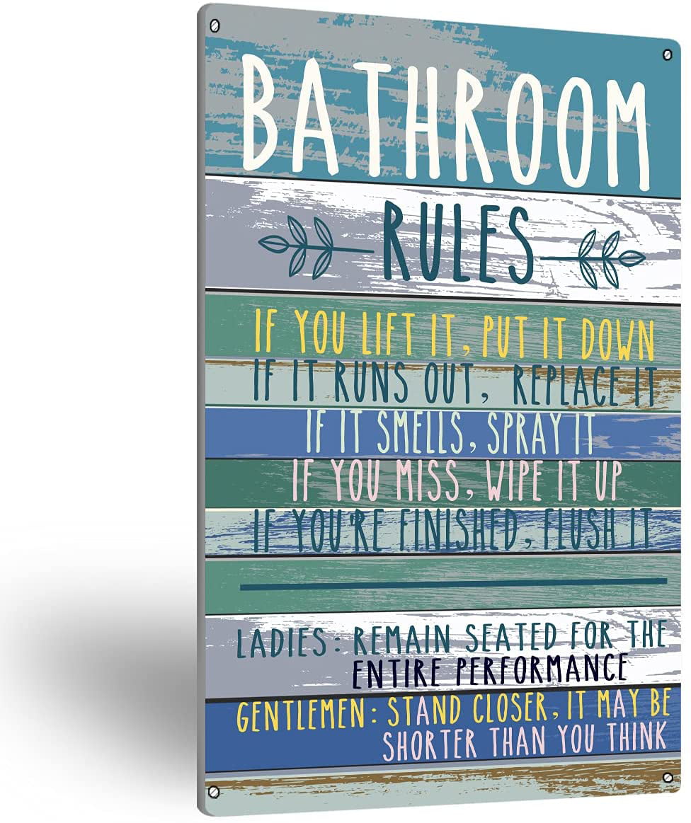 Beautiful Shabby Bathroom Rules Plaque Present Chic Gift Waterproof Metal Sign 
