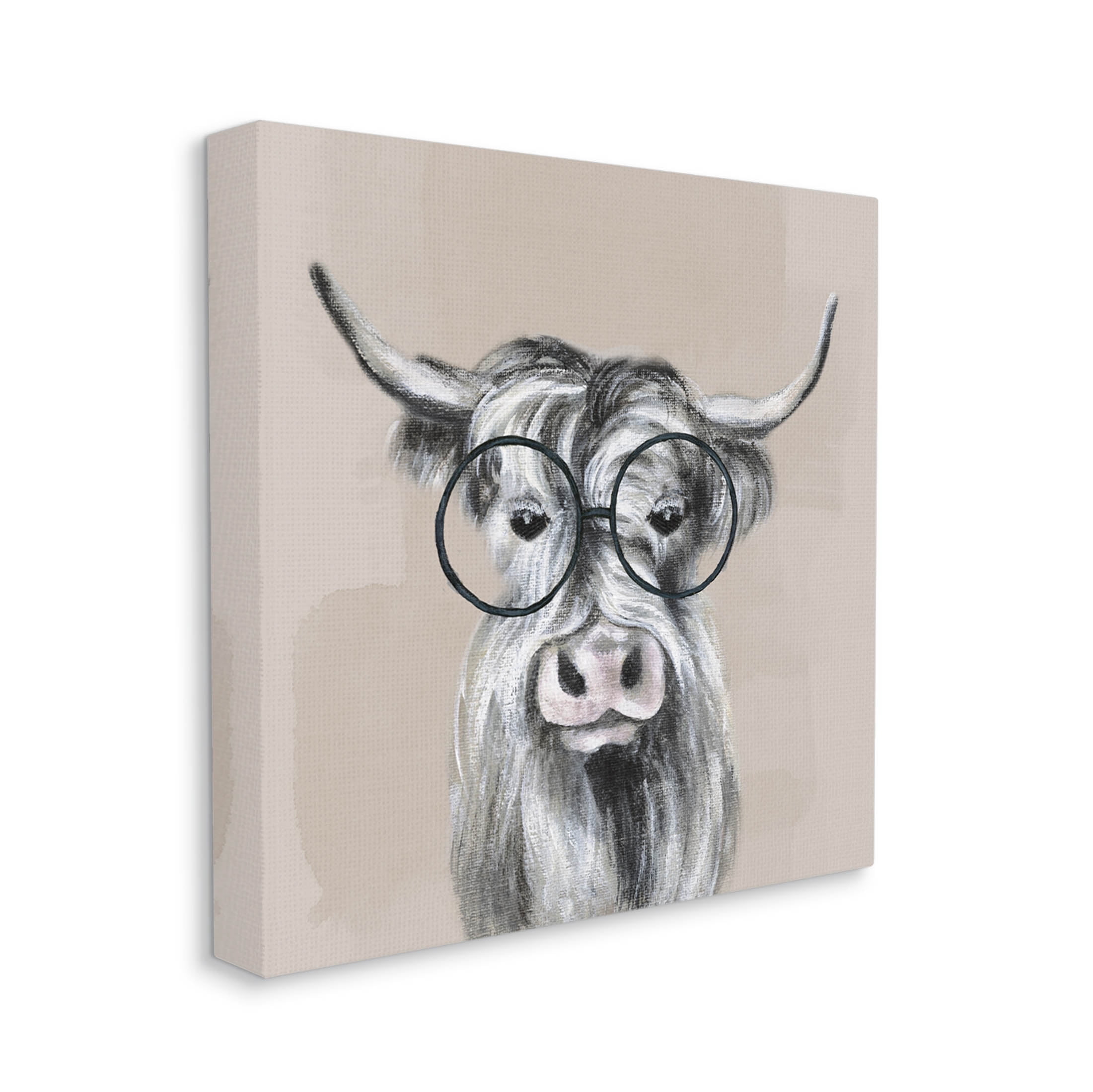 Stupell Industries Longhorn Cattle Glasses Portrait Graphic Art Gallery Wrapped Canvas Print Wall Art, Design by Tava Studios