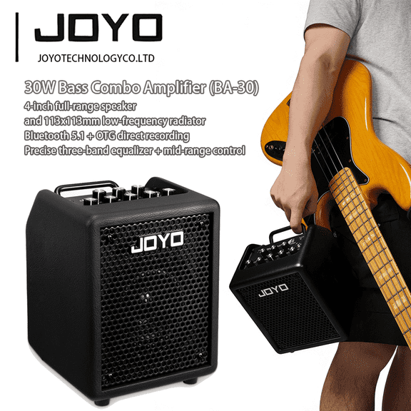JOYO 30W Bass Amp Portable Combo Amplifier 4" Speaker with Bluetooth 5.1 OTG Direct Recording | 3-Band EQ Compressor