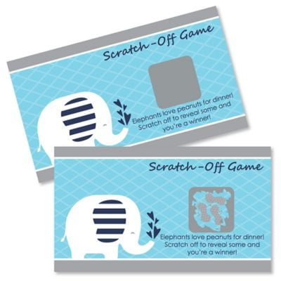 Blue Elephant - Boy Baby Shower or Birthday Party Game Scratch Off Cards - 22 Count