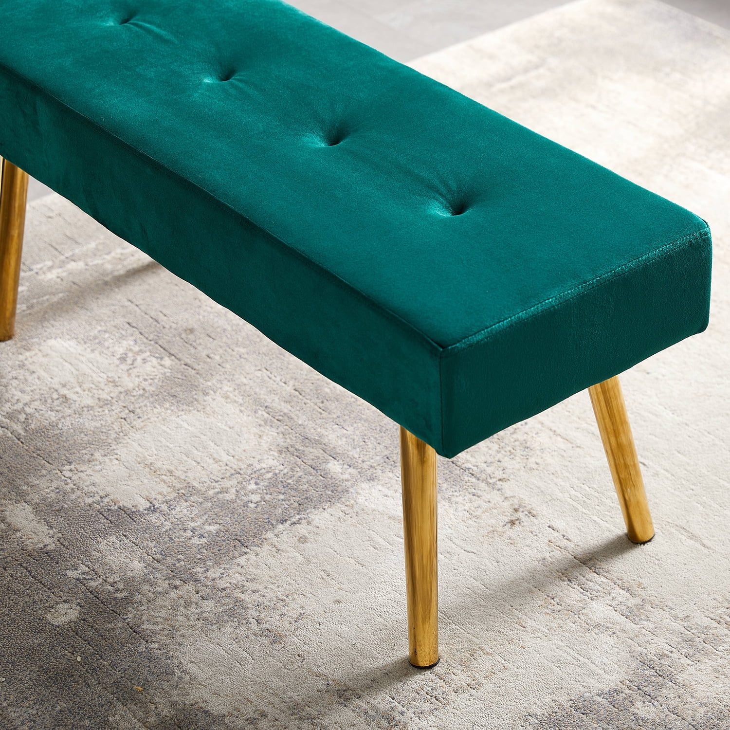 Kadyn Modern Long Bench, Velvet Bed End Stool with Gold Legs, Upholstered Bench Ottoman for Entryway and Bedroom, Dark Green