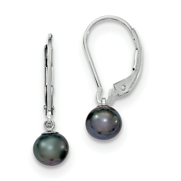 Boucles d'Oreilles en Argent Sterling Rhodié 6-7mm Noir FWC Perle Levier QE7659
