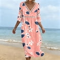 thumbnail image 6 of Karymi Floral Print V Neck Midi Dress, Hollow Out Cutout Trim 3/4 Sleeve Empire Waist Loose Flowy Casual Summer Vacation Sundress Dresses for Women, 6 of 6