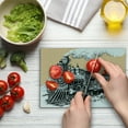 thumbnail image 4 of Steam Engine Cutting Board, Vintage Wooden Train Rail Wild West Wagon in Countryside Drawing Effect, Decorative Tempered Glass Cutting and Serving Board, Small Size, Peach White, by Ambesonne, 4 of 5