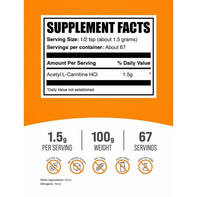 l carnitine vs alcar BulkSupplements.com, Acetyl L-Carnitine Powder, 100g, 1.5g per Serving