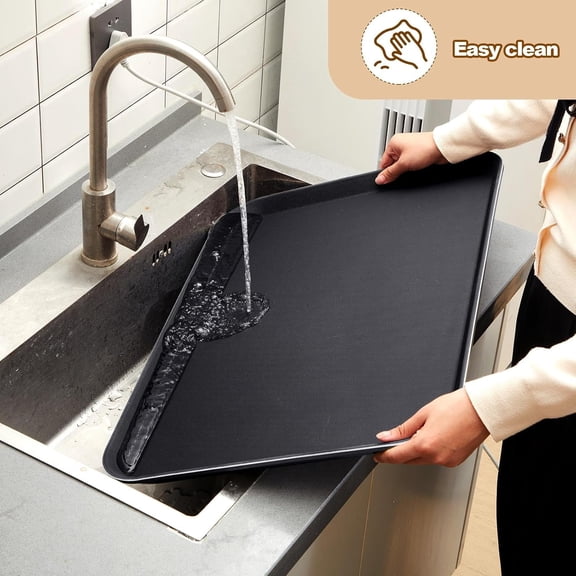 2 Pcs 18 x 26 Inch Rectangular Restaurant Serving Trays PP Non Slip Rubber Lined Large Plastic Display Tray for Kitchen Dining Room Cafeterias Fast Food Service(Black)