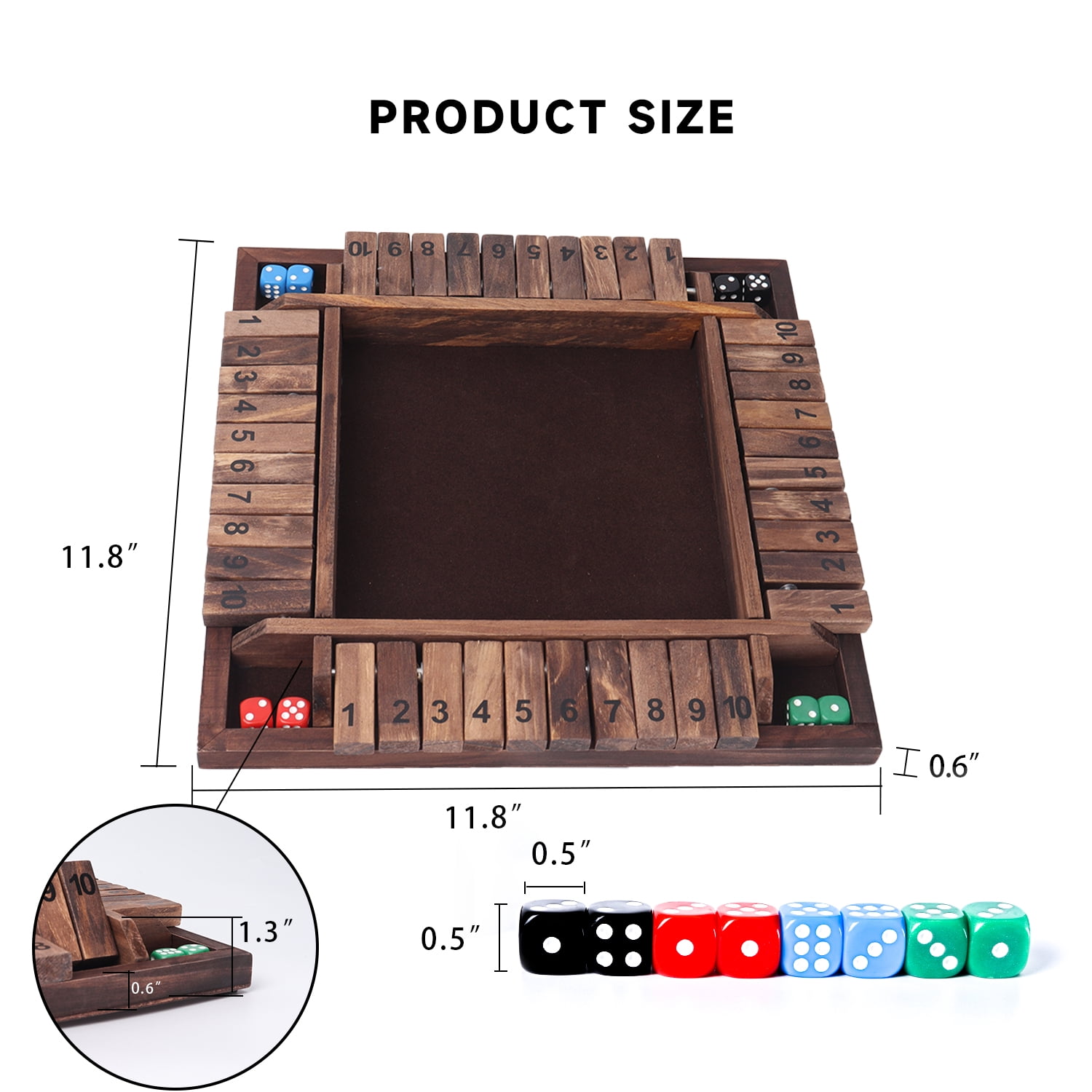 GSE Games & Sports Expert 4-Player 10 Numbers Wooden Shut the Box Dice Board Game with 8 Dices. Classic Tabletop Version of Popular English Pub Game