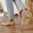 thumbnail image 2 of HEWUQI Women's Pumps Point Closed Toe Lightweight Chunky Low Block Heels Comfortable Work Glitter Wedding Dress Shoes Gold Size 6, 2 of 5